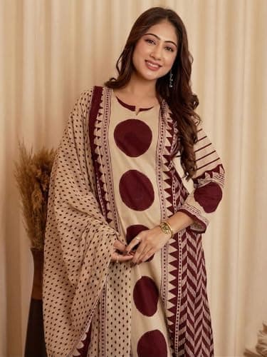 Klosia Women Printed Straight Kurta and Pant Set with Dupatta | Printed Kurta Set | Cotton Kurta Set | Women Kurta Sets | Summer Suit | (in, Alpha, M, Standard, Maroon) 2