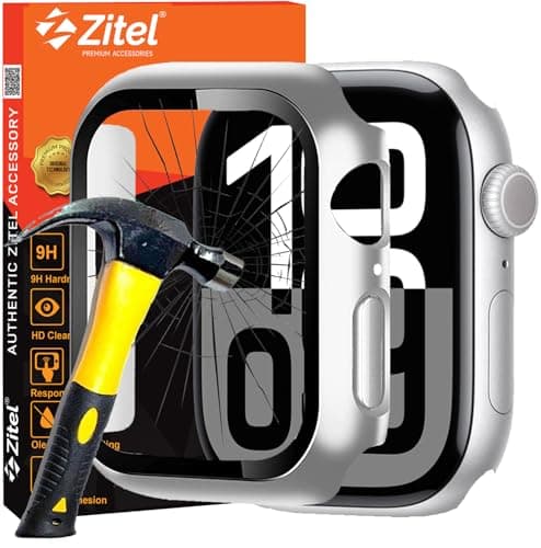 Zitel Case with Screen Protector Compatible with Apple Watch 46mm Series 11/10, Hard PC Cover with Built-in 9H Tempered Glass (46mm, Silver)