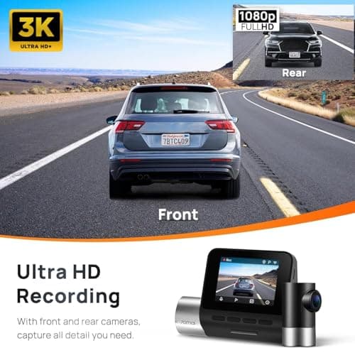 70mai Pro Plus+ A500S Dual Channel Car Dash Cam, 5MP Sony STAVIS IMX335 Sensor, 3K Front & Full HD Rear, Refined ADAS, Built-in GPS Logger, Night Owl Vision, 70mai App, Optional Parking Mode 2