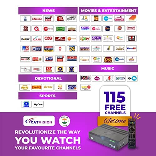 Catvision DD FreeDish WiFi Set Top Box | 115+ TV Channels Free | HDMI Cable+AV Cable | Watch YouTube on TV | Standard Installation Required 3