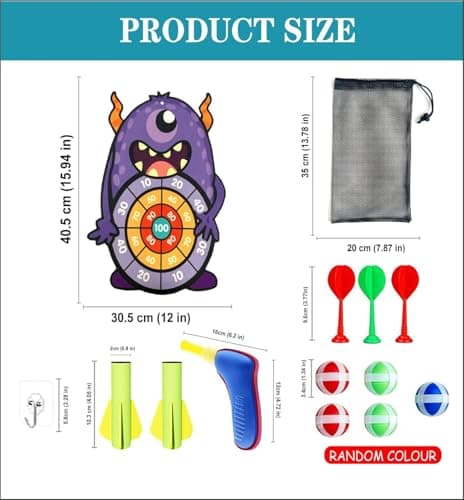 Amazon Brand - Jam & Honey Shooting Dart Game for Kids Cartoon Target Toy Sets, Fabric Dart Board, Children's Indoor Outdoor Sport Game Toys Gifts (Monster) 4