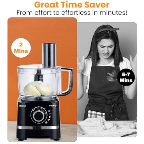 INALSA Food Processor with Atta Kneader 800 Watts|1.4L Processing Bowl7 Accessories including Dough Maker Electric Chopper,French Fry Cutter,Slicer,Shredder,Meat Mincer Dough Maker Machine (Easy Prep) 2