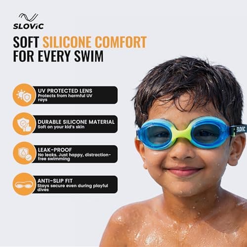SLOVIC Swimming Goggles for Kids 10-14 Years with Silicon Nose Bridge | Accessories for Kids | Anti-Fog & UV Protected Goggles for Kid | Swimming Glasses for Kid with Adjustable Straps | Blue 4
