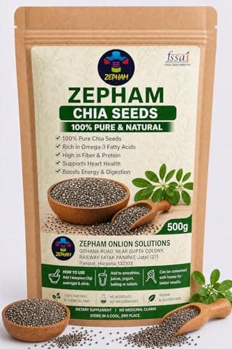 Zepham Chia Seeds 500g | 100% Raw & Natural Sabja/Chia | Rich in Omega-3, Fiber & Protein | Weight Loss Superfood | Gluten Free & Vegan