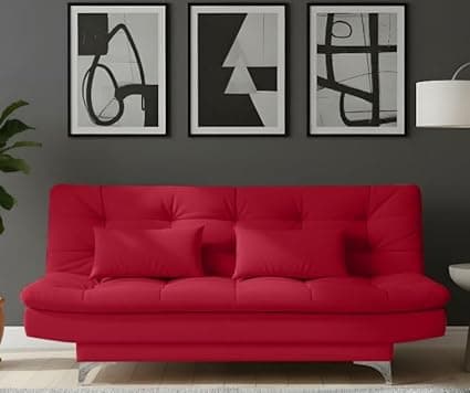 AMATA Eagle 3 Seater Sofa Cum Bed red Suede Velvet Fabric with Two Cushions Perfect for Home Living Room Office and Guests (Red, Medium)(3 yrs Warranty)