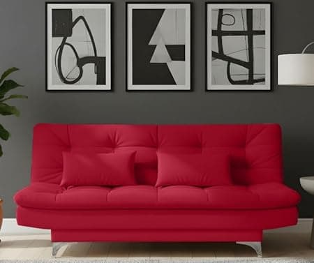 AMATA Eagle 3 Seater Sofa Cum Bed red Suede Velvet Fabric with Two Cushions Perfect for Home Living Room Office and Guests (Red, Medium)(3 yrs Warranty)