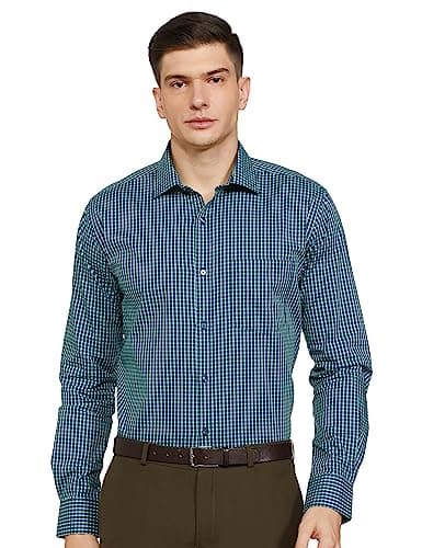 Park Avenue Men's Slim Fit Cotton Checks Pattern Dark Blue Full Sleeve Formal Shirt