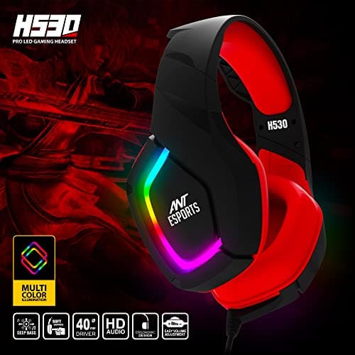Ant Esports H530 Gaming Headset with Microphone for Pc, Xbox One Series X/s, Ps4, Ps5, Switch, Stereo Wired Noise Cancelling Over-Ear Headphone with Mic, RGB, for Computer, Laptop, Mac, Nintendo-Red 3