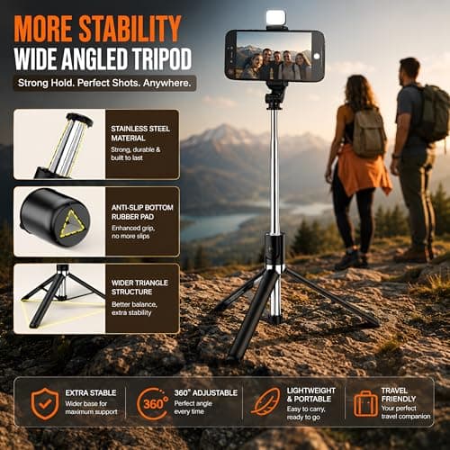 Blushinsta Selfie Stick Tripod with Light 67 inch /170cm Tripod for Mobile Phone Multi Functional Bluetooth Long Selfie Stick for Travel Vlogging (GenZ Stick 170 CM) 5
