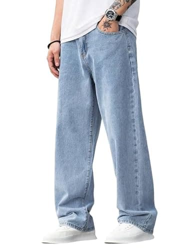 Men Straight Fit Denim Light Blue Jeans | Washed Casual Denim Pants | Classic Straight Leg Comfortable Jeans for Men | Street Style Casual Wear