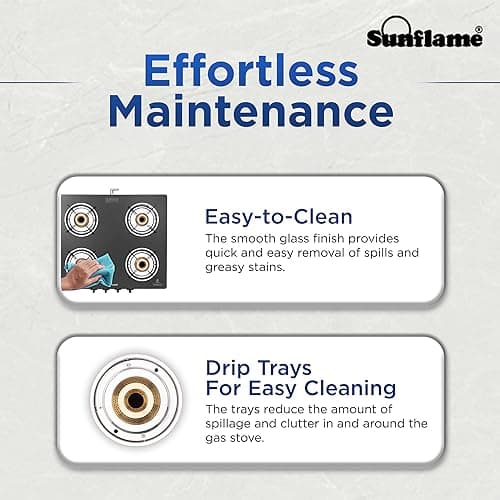 Sunflame Pride 4 Burner Gas Stove | 2 Medium and 2 Small Brass Burners | 2-Years Product Coverage by Sunflame | Ergonomic Knobs | Easy to Maintain | Toughened Glass Top | PAN India Presence| Black 5