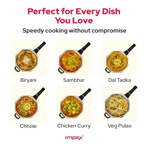 Impex 5 Litre Aluminium Pressure Cooker With Outer Lid | Induction And Gas Stove Compatible Pressure Cooker For Healthy Cooking | ISI Certified | 5 Years Warranty, Silver 4