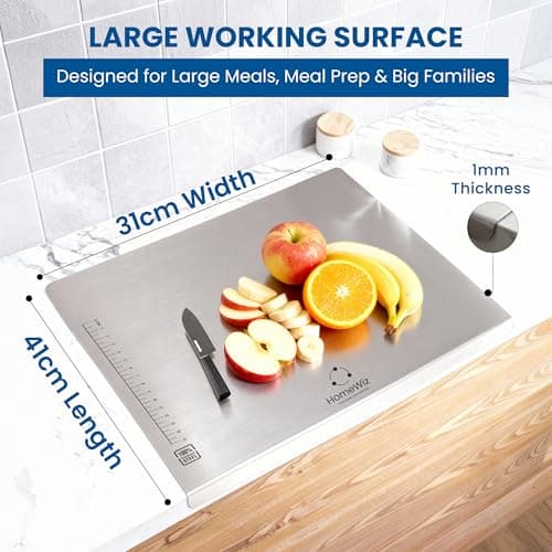 HomeWiz Stainless Steel Chopping Board | 41 x 31 cm Large | 304 Grade Food-Safe Steel | Heavy Duty Steel Board | for Fruits, Vegetables, Meat & Dough Kneading | Built for Everyday Use | Made in India 5