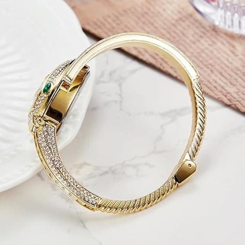 CLEO Be Bold Be You Women’s Gold Bracelet Watch | Snake Coil Cuff Style | Crystal Studded Oval Dial | Elegant Jewellery Watch for Women & Girls | Party, Wedding & Festive (Fiery Red) 5