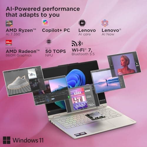 Lenovo Yoga 7 2-in-1 AMD Ryzen AI 7 350 (32GB RAM/1TB SSD/14 (35.5cm)/WUXGA OLED/50 Tops NPU/Copilot+ PC/Win 11/Office Home 2024+ Lenovo AI Now/Yoga Pen/Seashell/1.4Kg), 83JR009EIN Convertible Laptop 4