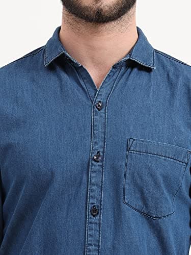 Miraan Cotton Men's Casual Light-Blue Denim Shirt (Siglightdeniml_Light Blue_Large, Regular Fit) 4