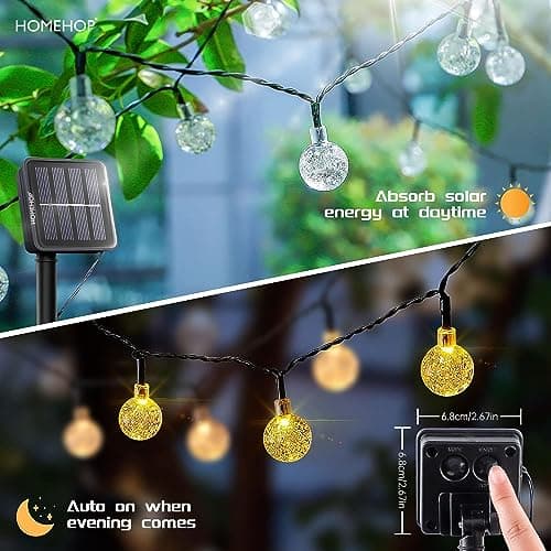 Homehop Solar Outdoor Led Crystal Ball String Light For Home Garden Balcony Terrace Wall Rechargeable Waterproof Decorative Lamp 800Mah Ni-Mh Battery(6.5M, 30 Leds) - 6.5 Meters 5