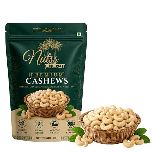 Nutss India Premium Whole Kaju 500g | W210 Cashew Nuts | Healthy Dry Fruits | Rich in Protein & Dietary Fiber | Fresh Crunchy Cashews