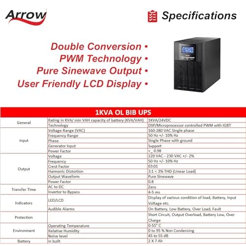 Arrow Powertech | 1000VA 800W | Online UPS for PC Desktop, WiFi Router, CCTV, Set Top Box | Microprocessor Controlled | AVR | LCD Display | Battery Backup for Home & Office Use 3
