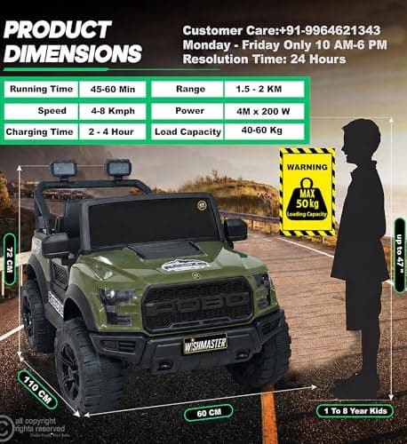 Wishmaster 4x4 Electric Ride-On Car for Kids | 12V Battery Powered SUV Jeep with Remote Control, Manual Drive Mode, LED Lights & Suspension | Off-Road Toy Car for Boys & Girls Aged 2–8 Years 3