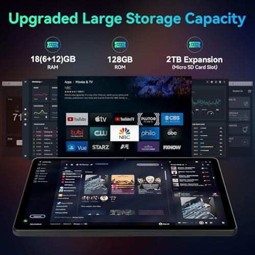 JIMTAB Vivid 2K Tablet, Smooth HD Video 4K 11" Android 14 Tablets, 18GB + 128GB Octa Core Gaming Tablet, 3 Cameras, Large 9000mAh, Hi-Res Stereo 4 Speakers, Screen 5