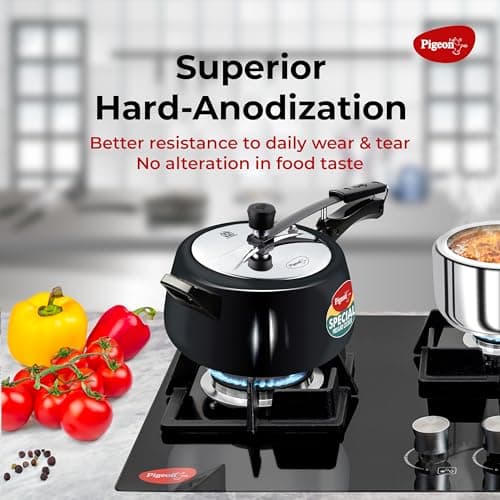 Pigeon by Stovekraft 5 Litre Special Plus Hard Anodised Inner Lid Induction Base Pressure Cooker (Black) BIS Certified, 220 Watts 5