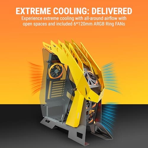 Ant Esports Cypher G7 Mid-Tower ATX Computer Case/Gaming Cabinet - Black-Yellow | Support ATX, Micro-ATX, Mini-ITX | Pre-Installed 6 ARGB-PWM Remote Controlled Fans 4