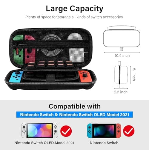 VERTUS® Carrying Travel Pouch Case Cover for Nintendo Switch 2017 / Nintendo Switch OLED 2021, with 20 Games Cartridges Protective Hard Shell for Nintendo Console (Black) (Console is not Included) 2