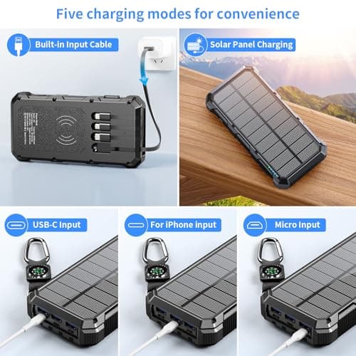 Solar Charger Power Bank 49800mAh Wireless Charger QC 3.0 Fast Charging Power Bank 8 Outputs 4 Inputs Solar Portable Charger Compatible with All Mobile Devices,SOS/Strobe/Strong Flashlights (Black) 4