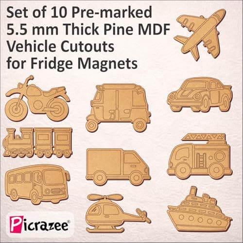 PICRAZEE DIY Wooden Vehicle Painting Kit for Kids | 10 Pine MDF Vehicle Cutouts (5.5 mm Thick) with Acrylic Colors, Brushes, Palette & Magnets | Art & Craft Creative Activity Toy 3