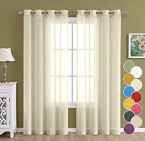 THE LINEN COMPANY Cotton Linen Solid Window Curtain Set with Steel Eyelet Rings- 4 Feet (Natural, Set of 2)