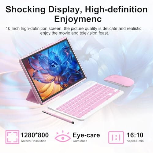 BYANDBY Andriod 15 10" Tablets, 2 in 1 Tablet, Quad-Core Processor, 32GB + 8GB + 1TB Expandable, 5G Wi-Fi 6, BT, Dual Camera, IPS Touchscreen, Gaming, GMS Certified 5