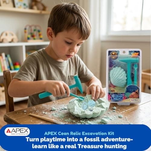 APEX Ocean Relic Excavation Toy for Kids 5+ with Digging Tools and Surprise STEM Educational Toy Discovery Science Activity Gift Boys and Girls (Blue) 5