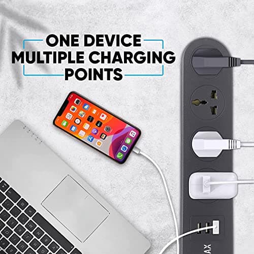 ADDMAX Extension Cord with USB Port 10Amp 220V-50/60Hz |4 Socket Outlet with 3 |Fire Flame Proof |USB Charging Port|1.8 Meter Cord Multi Plug Power Strip Extension Board 5