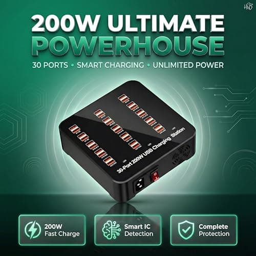 30-Port 200W USB Charging Station Desktop Hub – Fast Smart Multi-Device USB Charger for Phones & Tablets, High-Power Charging for Home, Hotel, School & Shop 2