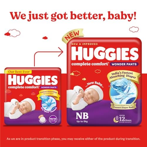 Huggies Complete Comfort Wonder Pants | Pant Style Baby Diapers New Born / XS Size, 48 Count | India's Fastest Absorbing Diaper, Patented Dry Xpert Channel, Ideal for 0-5 Kgs 2