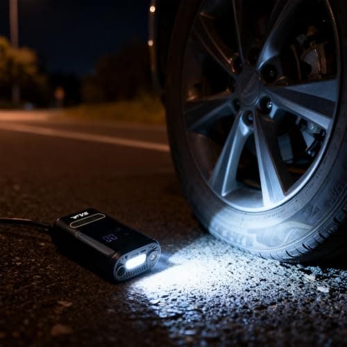 TVS Portable Tyre Air Inflator 150 PSI – Digital Meter, LED Light, Multi-Nozzle, Multi-Mode, Rechargeable 2000 * 2 mAh Battery Air Pump for Car and Bike 3