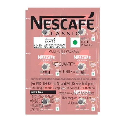 NESCAFE Classic Instant Coffee Powder | Great start to your morning | 100% Pure Coffee | 66 g (30 units x 2.2 g each) Pack, Packet 3