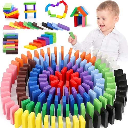 Toy Imagine 240 Pcs Wooden Domino Blocks Set for Kids – Educational Building Blocks in 12 Bright Colors – Toys for Boys & Girls Ages 2-5 Years – Skill Development, Stacking & Color Recognition