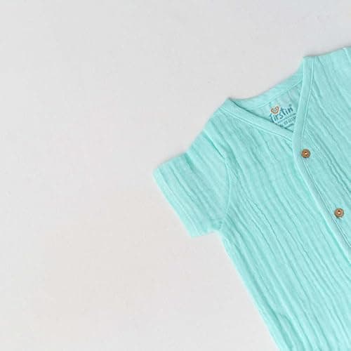 FIRST IN Muslin Bubble Crinkle Jabla Shorts Set for Baby Boys & Girls | Half Sleeve Soft Cotton Muslin Infant Clothing | Lightweight Outfit - Solid Marine 3