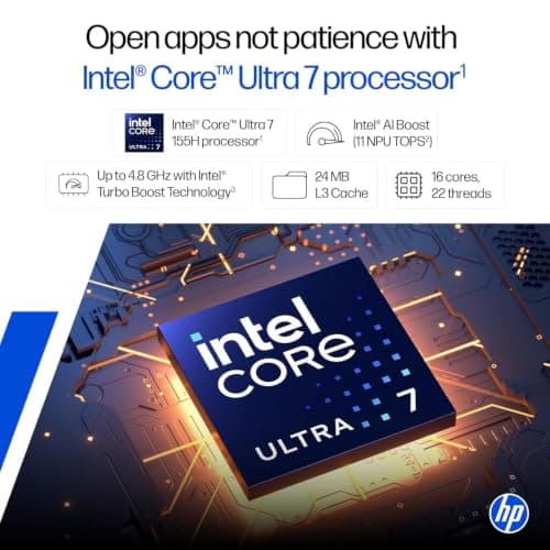 HP 14 Laptop, Intel Core Ultra 7 155H (16GB DDR5, 512GB SSD) FHD, Anti-Glare, Micro-Edge, 14''/35.6cm, Win11, M365 Basic(1yr)* Office24, Silver, 1.4kg, EP1151TU, Backlit, HD Camera w/Shutter 2
