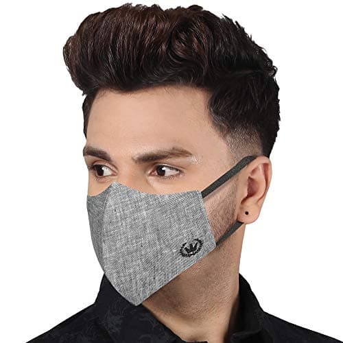 MASQ By Q-One Crest 4 Layer, Reusable, with Ear Adjusters, Anti-Bacterial (BFE>99%) Cotton Cloth Face Mask for Men, Boys (XL, Black-Grey-White, Pack of 3), Without Valve 3