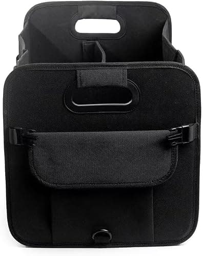 XBEY Car Trunk Boot Organizer Collapsible Multi-Compartment Car Storage Waterproof 600D Oxford Polyester Reinforced Handles suitable for any Car Suv Sedan Minivan Anti Slip Bottom (Black) 4