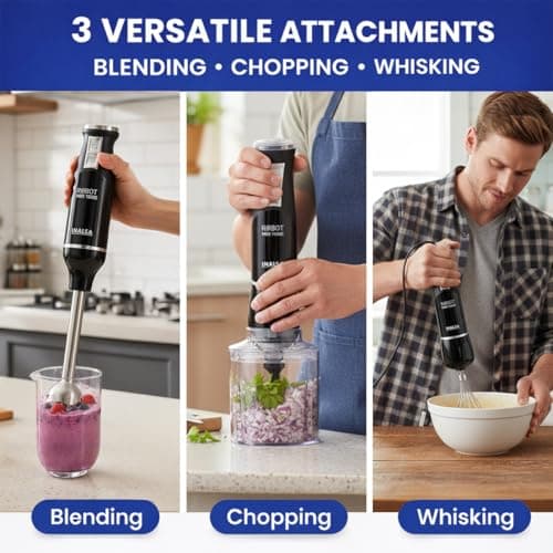 INALSA Hand Blender 1000 Watts with Chopper, Whisker| Variable Speed & Turbo Speed Function|100% Copper Motor|0.6Liter|Low Noise |Anti-Splash Technology|Home&kitchen|2 Year Warranty (Robot Inox 1000E) 5