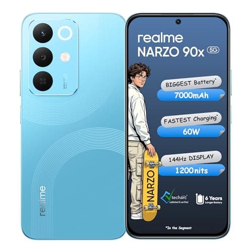 realme NARZO 90x 5G (Aqua Blue 2026, 4GB+128GB) | 7000mAh + 60W Biggest Battery & Fastest Charging in the Segment* | 144Hz Bright Display | Sony 50MP AI Rear Camera | 400% Ultra Boom Speaker