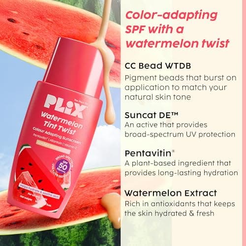 PLIX - THE PLANT FIX Watermelon Tint Twist Color-Adapting Sunscreen | For light coverage & instant glow | SPF 50 PA++++ | Pentavitin®, Suncat DE™ | Sun Damage & Tan Repair | low to medium coverage | L 4