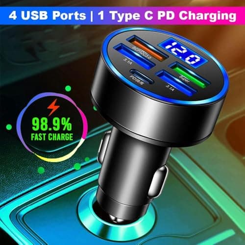 Car USB 6 in 1 Super Fast 30 Minute Car Charger for iPhone, Ipad, Samsung Super Fast Charging Multi Charge 3X Times Faster Roxley Device 5