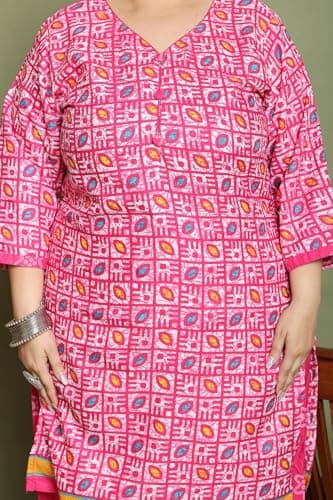 Rajnandini Women Cotton Blend Pink Printed Plus Size Ready to Wear Patiala Salwar Suit (Readymade_10XL_JOPLVSMRW4281X-10XL) 3