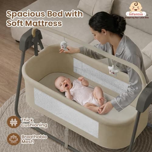 Infantso Premium Electric Baby Cradle Swing - Bluetooth & Remote Control Palna Jhula with Custom Swing Time, Adjustable 5-Speeds, Automatic Swing Cradle for 0-12 Months, Soft Mattress 4