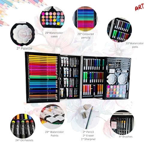 Kitchen Bloom Art Kit Space Art & Craft Professional Art Set, 145 Pieces, Drawing Kit with Colour Pencils, Oil Pastels, Paint Brushes Moon and Astonaut Fantasy Art kit for Boys Perfect Git Set 4
